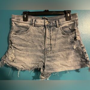 Express high rise light wash jean shorts